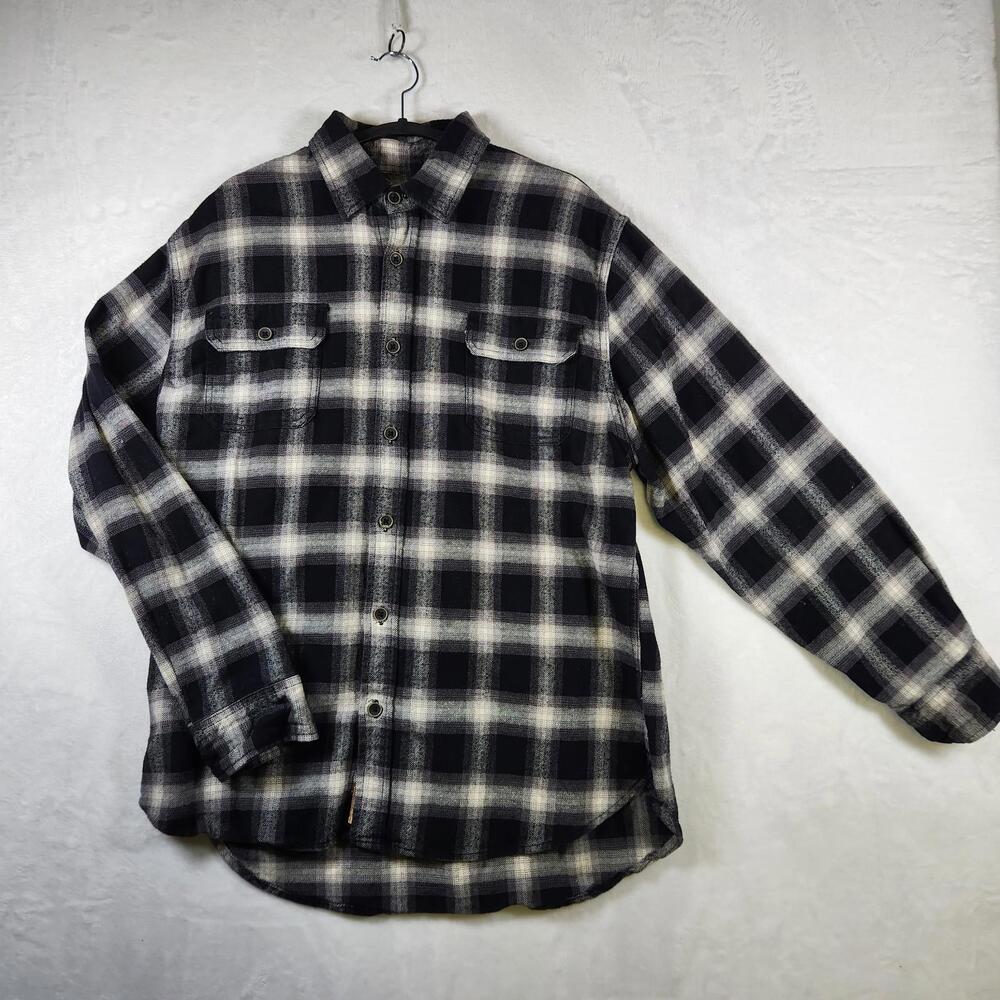 JACHS Flannel Shirt XL Black White Plaid Brushed Cotton Button Down Long Sleeve